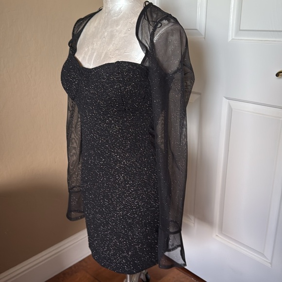 Windsor Women’s Evening Cocktail Dress Black Sparkly With Sheer Sleeves Size L - Picture 7 of 17